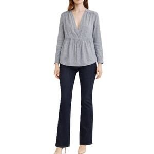 Free People Top Size S Blue White Cotton Oversized Pullover Cotton Boho Comfort